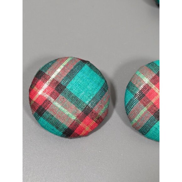 VTG Christmas Green Red Plaid Ribbon Tie Necklace Earring Set 26 in Pierced - Picture 5 of 7